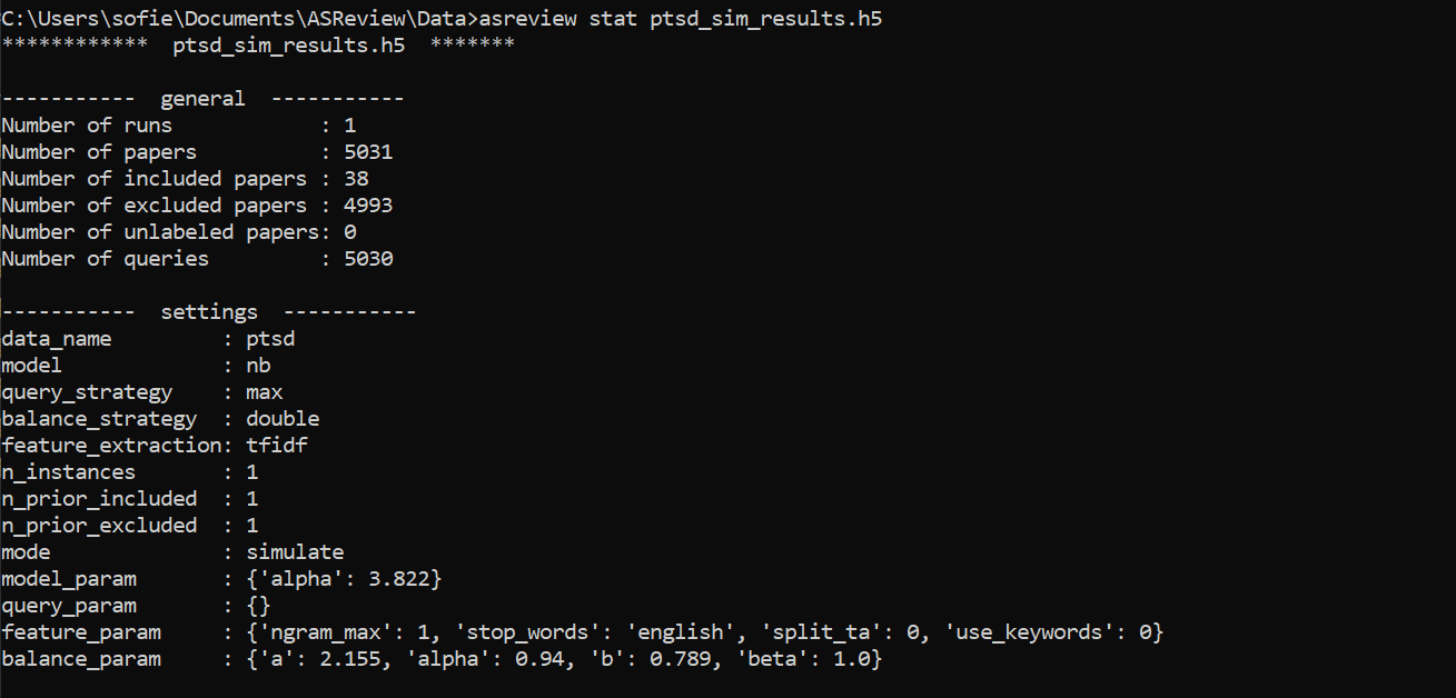Simulation stat results 1 Simulation statistics 1